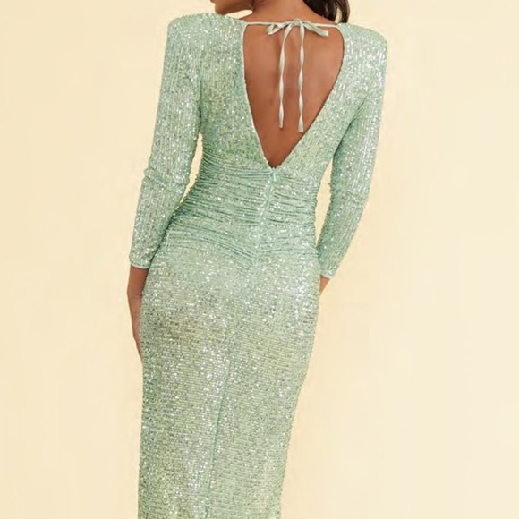 Small Mint Green Sequin Side Slit Dress - Picture 2 of 4